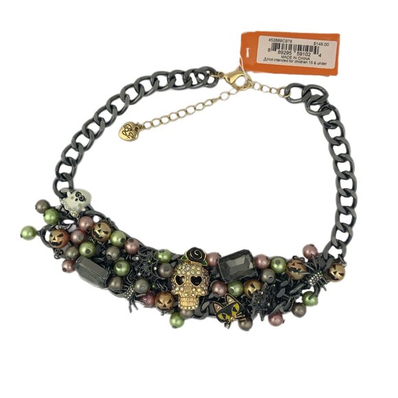 Betsey Johnson Halloween Statement Bib Necklace Skull Spider Cat Ghost Glow Bead - Picture 9 of 16